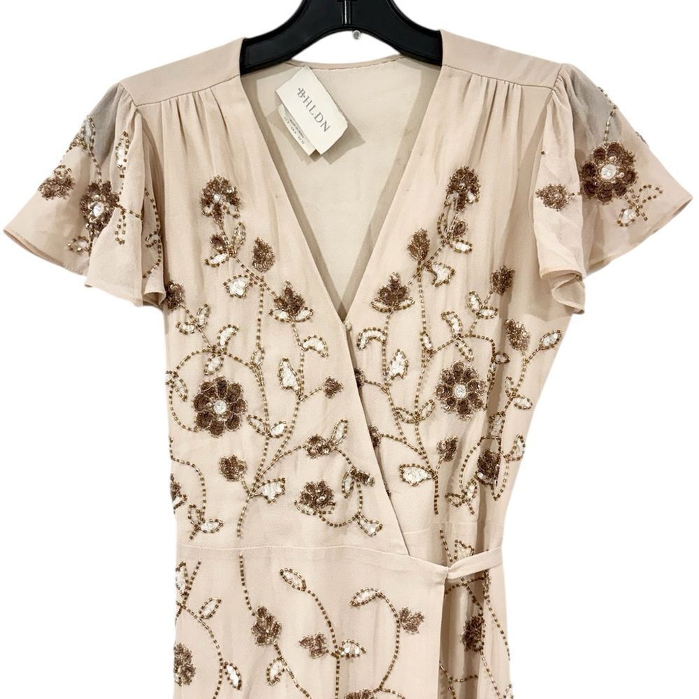BHLDN Anthropologie Plymouth Wrap Beaded Dress Size 0 - Picture 4 of 10